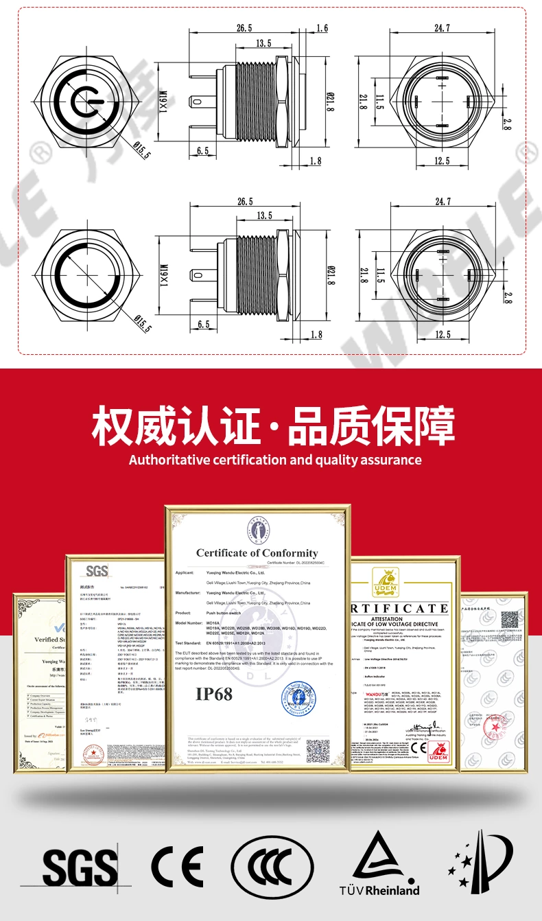 H系列复位带灯金属按钮开关